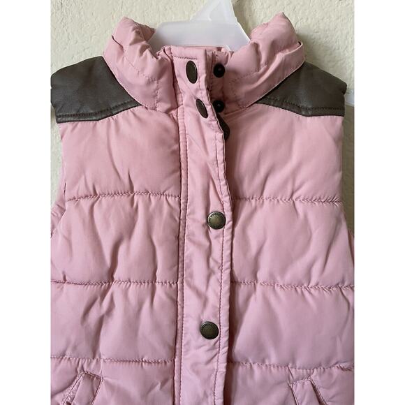H&M Pink Brown Sleeveless Button Up Zip Up Girls’ Puffer Vest Jacket Size 4-6Y - Picture 2 of 6
